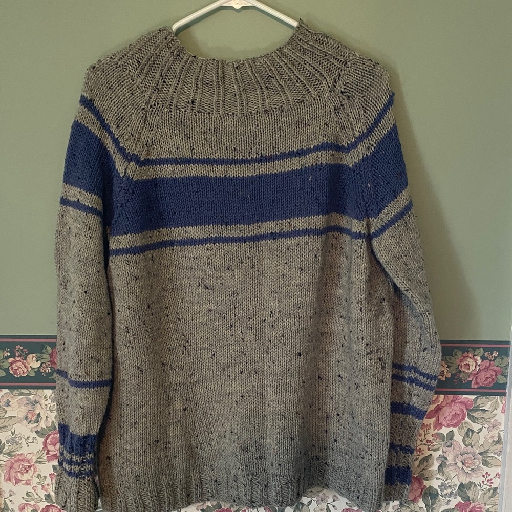 Cozy Gray and Blue Women's Turtleneck Sweater